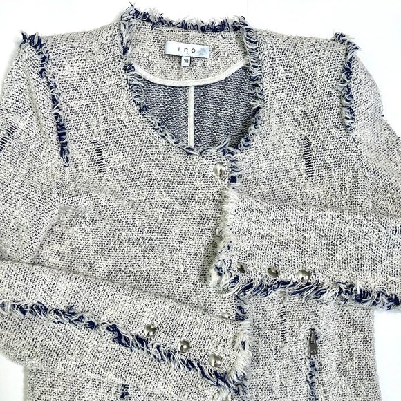 IRO Distressed Agnette Jacket White and Blue Tweed Size FR 38 US 6 - Picture 9 of 15